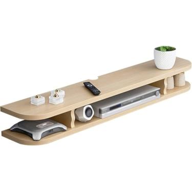 Imagem de Armário De Suporte De Tv Flutuante, Prateleira De Madeira De 2 Camadas Gabinete De Console De Mídia De Escritório Com Furo De Fio, Economize Espaço Adequado Para Restau, White, 100cm