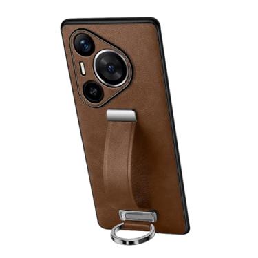 Imagem de HAOMRIYL Capa de couro para Huawei Pura 80 Ultra/80 Pro+/80 pro/80, capa de negócios retrô com alça de pulso, capa ultrafina anti-impressão digital, marrom, 80 Pro+