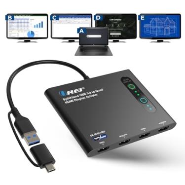 Imagem de OREI SplitExtend Splitter HDMI Display estendido para monitor quádruplo – tela multimonitor 5 telas separadas – Adaptador USB-C para saídas HDMI 2.0, 4K @ 30Hz – compatível com Windows e Mac
