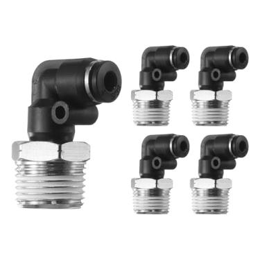 Imagem de HARFINGTON 5 peças de encaixes push to connect cotovelo macho 5/32 polegadas OD x 1/4 polegada NPT rosca plástico conexão rápida mangueira de ar kit de encaixe pneumático conector de bloqueio de