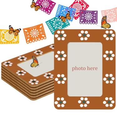 Imagem de Chunful 6 porta-retratos de flores mexicanas para Dia De Los Muertos Altar Dia dos Mortos Moldura de madeira para decoração Dia De Los Muertos Altar Ofrenda
