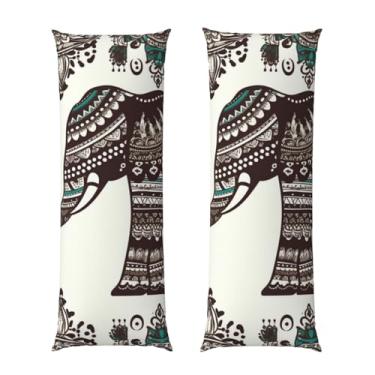 Imagem de Capa de travesseiro corporal com estampa de elefante boêmio, ultramacia, com zíper oculto, capa de travesseiro longa, respirável, 50,8 cm x 137,2 cm, capa de almofada decorativa para sofá de quarto