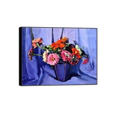 Imagem de BMZFYBS Quadro preto - arte de parede em tela de flor pinturas famosas - decoração de imagens - Zinnias-pôster e impressões para sala de estar 90 x 117 cm 35 x 46 pol