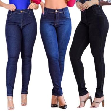 Imagem de Kit C/ 3 Calça Jeans Lycra Feminina Cintura Alta - Apollogy, 36