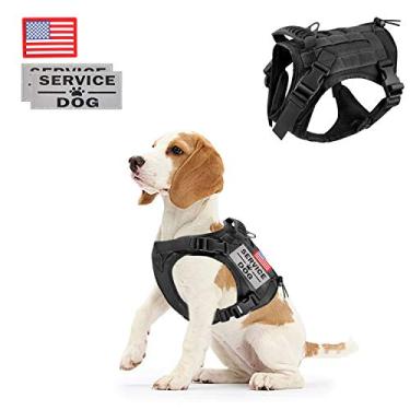 Imagem de Hanshengday Peitoral tático para cães de serviço médio e grande, colete militar para treinamento K9 com painéis Molle e laço ajustável, tático para cães com alça (P, 3Preto)