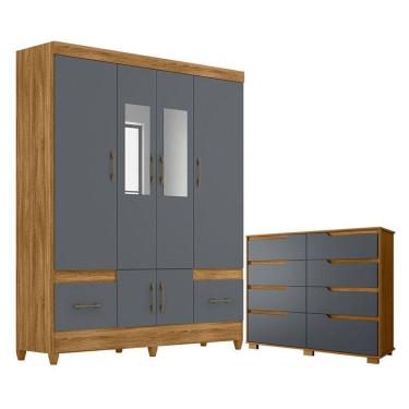 Imagem de Guarda Roupa Casal MS912 com espelho e Cômoda Georgia Freijó Cinza – Moval