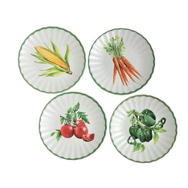 Imagem de Pratos de salada de melamina projetados com vegetais, conjunto de 4,20 x 20 cm.