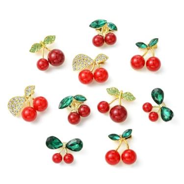 Imagem de UR URLIFEHALL 10 peças, 5 estilos, distintivos de alfinetes de cereja com strass e broche, alfinetes de lapela para roupas, chapéus, jaqueta, jeans, mochilas decorativas artesanais