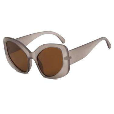 Imagem de Óculos de sol estilo gatinho feminino, luxuoso, vintage, punk, masculino, armação grande, retrô, UV400 (marrom cáqui)