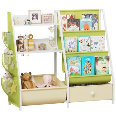 Imagem de Estante infantil 3 em 1 e organizador de brinquedos, prateleira de 3 camadas com caixas móveis, estante Montessori infantil para quartos de crianças, sala de jogos, berçário, sala de aula (verde)