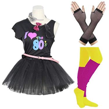 Imagem de FUNDAISY Gilrs 80s Acessórios de fantasia Roupa chique para tema de festa anos 80, Preto, 14-16 Years