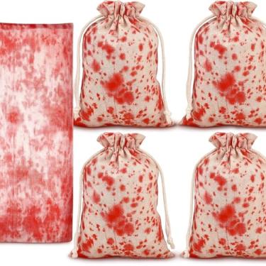 Imagem de Arrowbash 4 unidades de sacos de cordão de terror de Halloween Bloodstain Spooky String Back Halloween Treat Bloody Body Bags for Candy Goodie Favors Supplies (140 x 89 cm)
