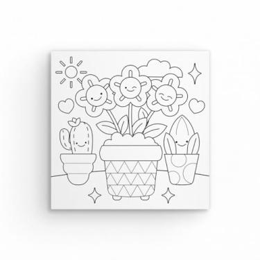 Imagem de Tela Para Pintura Infantil Colorir Pintar Canvas 20x20cm (Flores)
