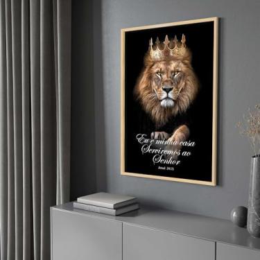 Imagem de Quadro com Moldura Leão de Judá Versículo Decorativo Grande Sala Quarto Hall