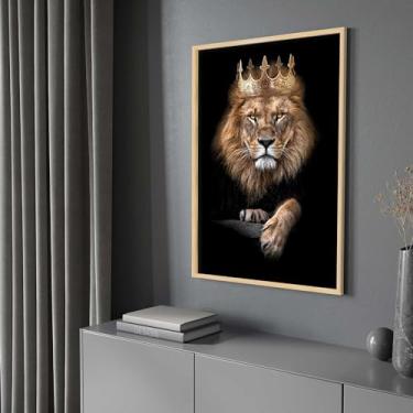 Imagem de Quadro com Moldura Leão Rei Coroa Luxo Decorativo Grande Sala Quarto Hall