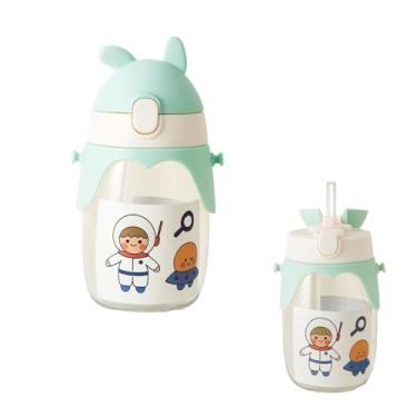 Imagem de Garrafa Infantil Astronauta, 420 ml, Tampa Dupla, Adesivos Decorativos, Verde Menta e Branco