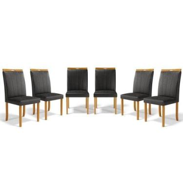 Imagem de Kit Com 6 Cadeiras Aurora Madeira Maciça Estofadas Para Mesa De Jantar