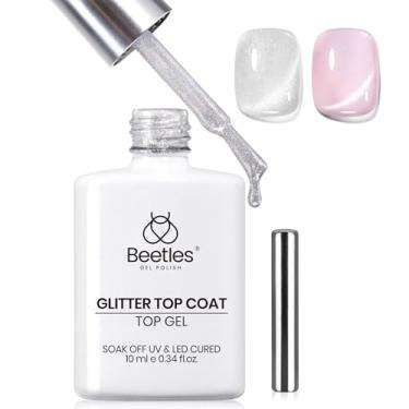 Imagem de Beetles Cat Eye Gel Top Coat, 2 em 1 Top Coat Gel Nail Polish & Cat Eye Magnetic Effect No Wipe - Acabamento brilhante e duradouro, lâmpada LED de imersão para unhas, design de arte de unhas, manicure