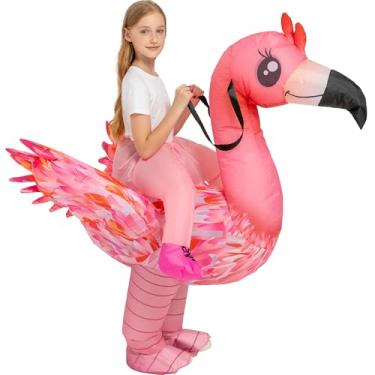Imagem de tasanor Inflatable Costumes for Kids,Blow Up Ride On Flamingo Suit,Halloween Costumes for Girls/Boys (7-10YRS)