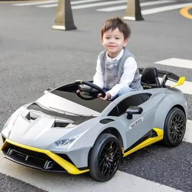 Imagem de Carrinho Elétrico Infantil Lamborghin12V, Controle Remoto, Portas que Abrem, Faróis LED, Bateria Recarregável, Cinza, Suporta até 30kg