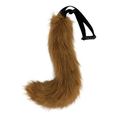 Imagem de Moyubath Gato lobo raposa pele sintética cauda peluda para cosplay Halloween fantasia fantasia fantasia acessórios, Marrom, 19.68 inch