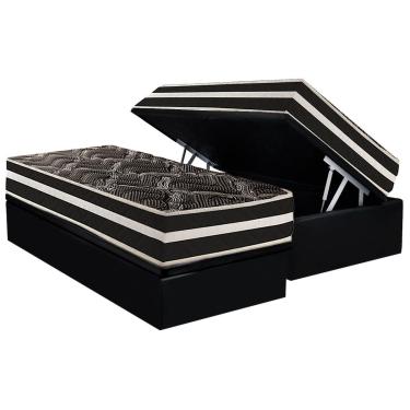 Imagem de Cama Box Baú Solteiro: Colchão Ortopédico Paropas D28 AG80 Master Black Double Face + Base CRC Suede Black (88x188)