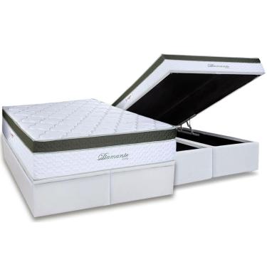Imagem de Conjunto Box Baú King: Colchão Molas Paropas Ensacadas Diamante Extra White + Base CRC Linhão White (193x203)