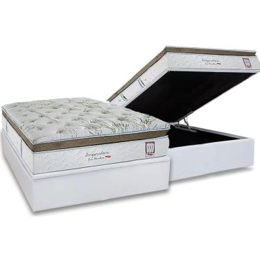 Imagem de Conjunto Box Baú Casal: Colchão Molas Herval Ensacadas Imperatore Eco Bamboo + Base CRC Linhão White (138x188)