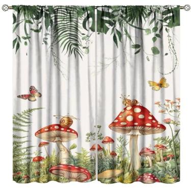 Imagem de Cortinas de cogumelo, folhas de eucalipto verde, borboleta, plantas naturais, decoração de casa, quarto, sala de estar, cozinha, janela, tratamento, conjunto de 2 painéis, tamanho total 132 cm L x 213