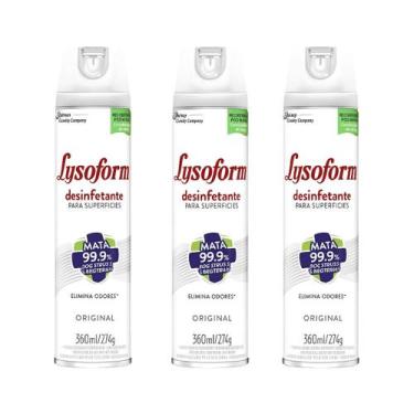 Imagem de Kit 3 Desinfetante Lysoform Aerossol Desodorizador 360ml