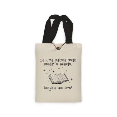 Imagem de Ecobag presente pequena livro book algodão sustentável cru ou preta kindle capa presente natal dia dos professores