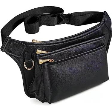 Imagem de Pochete feminina de couro, moderna, preta, para homens, meninas, meninos, bolsa de cintura fofa com alça ajustável, bolsas casuais de quadril para viagens, corrida, Disney, trilhas, Pacote de