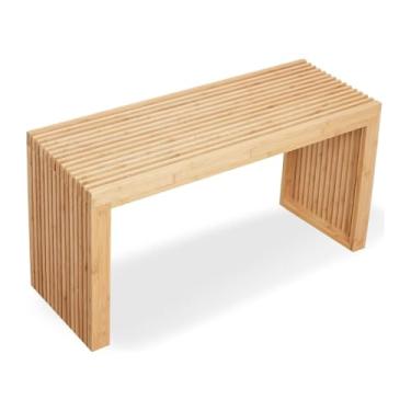 Imagem de HEIMON Banco Recamier Ripado em Bambu 90cm largura x 43cm altura com Acabamento Polido para Quarto, Banheiro, Area ou Mesa de Centro (Natural)