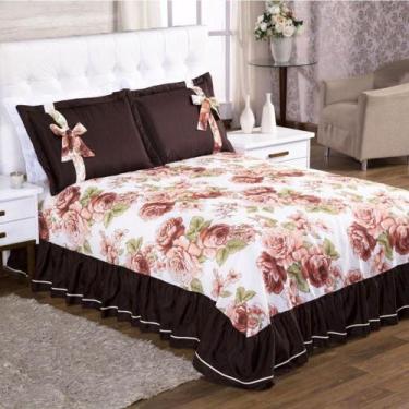 Imagem de Cobre Leito Isabela Queen 3 Pecas - Floral Marrom - ENXOVAIS AQUARELA