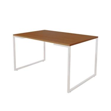 Imagem de Mesa De Jantar Industrial Base Ferro Branco Tampo 137X90 Canela Cor: B