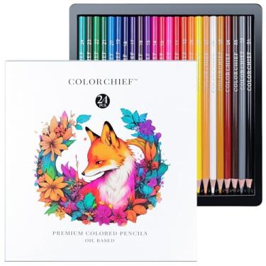 Imagem de 24 lápis de cor para livros de colorir adultos, conjunto de lápis de colorir e lápis de desenho para esboços, lápis de arte e materiais de arte para adultos e adolescentes, núcleo macio para material