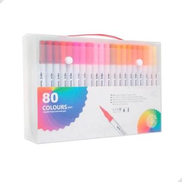 Imagem de Conjunto de Canetas Brush 24 36 60 80 100 Cores Sortidas, ponta dupla pincel e fina, canetas coloridas para lettering, desenho artístico, infantil, estojo ou maleta (80)