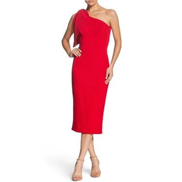 Imagem de Dress the Population Vestido feminino Nicole sem mangas colado ao corpo com bainha midi, Rouge, GG