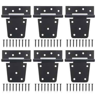 Imagem de DURIGID Dobradiças de portão de 8,5 cm, cerca de madeira resistente, furos para parafusos deslocados, revestimento em pó preto fosco dobradiças resistentes para madeira, pacote com 6