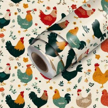 Imagem de HOMETITUTE Papel de parede de galinha descasque e cole papel de parede para casa de fazenda 300 x 45 cm Revestimento de parede decorativo de vinil autoadesivo para cozinha, quarto, sala de estar