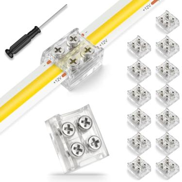 Imagem de RESHAKE Pacote com 15 conectores de fita LED de 2 pinos 8 mm sem solda, conectores de luz de fita de LED transparente, conectores de LED de tira a tira com chave de fenda para tiras de luz LED COB/SMD