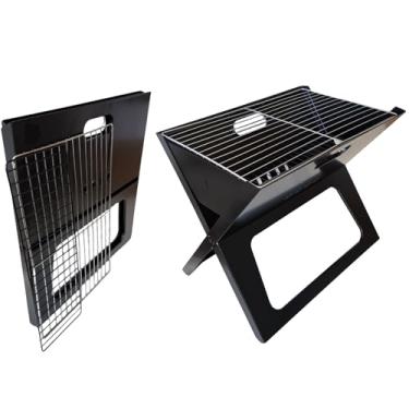 Imagem de Churrasqueira Portátil Aço Compacta 47x44cm Fácil Montagem Segura Cantos Arredondados para Espetinho Bife Pão de Alho Camping Viagem Carro