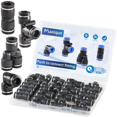 Imagem de MSAEIQUN 20 peças 8 mm od push to connect kit acessórios de linha de ar 5 divisores + 5 cotovelos + 5 dentes + 5 acessórios pneumáticos de linha de ar reta conectores pneumáticos de liberação rápida