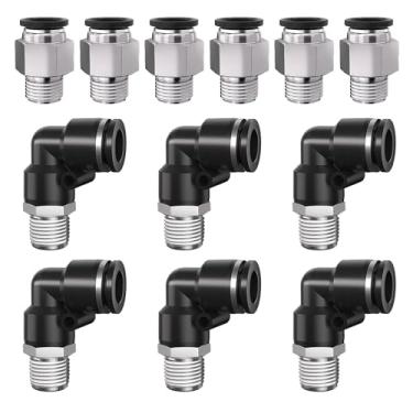 Imagem de CNZG PNEU Tubo de 1/10.2 cm OD para 1/10.2 cm NPT Rosca Push to Connect Fittings, Acessórios de mangueira de ar rápido pneumático, macho reto + cotovelo, PC+PL (12 peças) (12, PC preto + PL, 1/10.2 cm