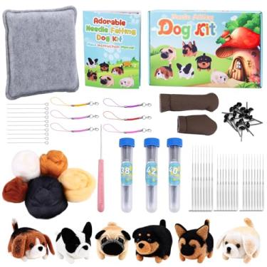 Imagem de Yitexin Kit de feltragem de agulha para cães, kit de feltragem de lã com instruções, almofada de feltro, agulhas, chaveiro, olhos, tesouras, kit iniciante de feltragem de agulha DIY para iniciantes e