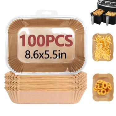 Imagem de EKACO 100 peças de forros de fritadeira a ar para ninja, 21,7 x 14 cm, cesta dupla de papel de fritadeira a ar descartável, antiaderente, não branqueado, acessórios de panificação, forros para Ninja