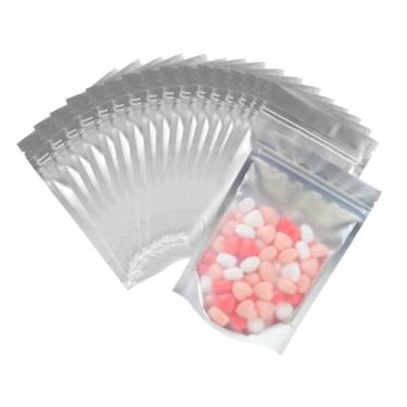 Imagem de Sacos Mylar de embalagem resselável de 15 x 10 cm com janela, sacos planos à prova de cheiro para armazenamento de alimentos, bolsa de alumínio selável à prova d'água para pequenas empresas, prata