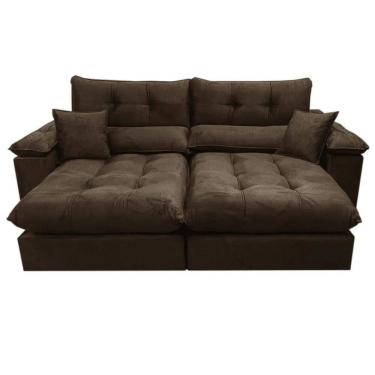 Imagem de Sofá Harissa com Molas Ensacadas 4 Lugares Retrátil e Reclinável 250cm Tecido Veludo Ferreira Neto Cor Marrom