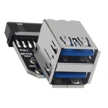 Imagem de WLGQ Adaptador de porta dupla USB 3.0 – pino 19/20 para conector fêmea USB 3.0 duplo para expansão de placa-mãe de PC (A)