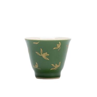 Imagem de Xícara de chá dourada esmeralda antiga outono orquídea de água pequena xícara de chá porcelana branca única requintado estilo chinês xícaras de chá